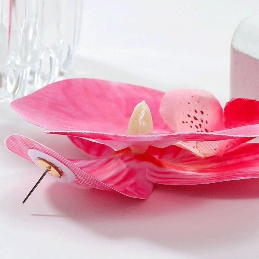 ✨🆕✨ Exquisite Boho Bold Chic Pink White Orchid Flower Stud Earrings ✨ - Picture 7 of 12